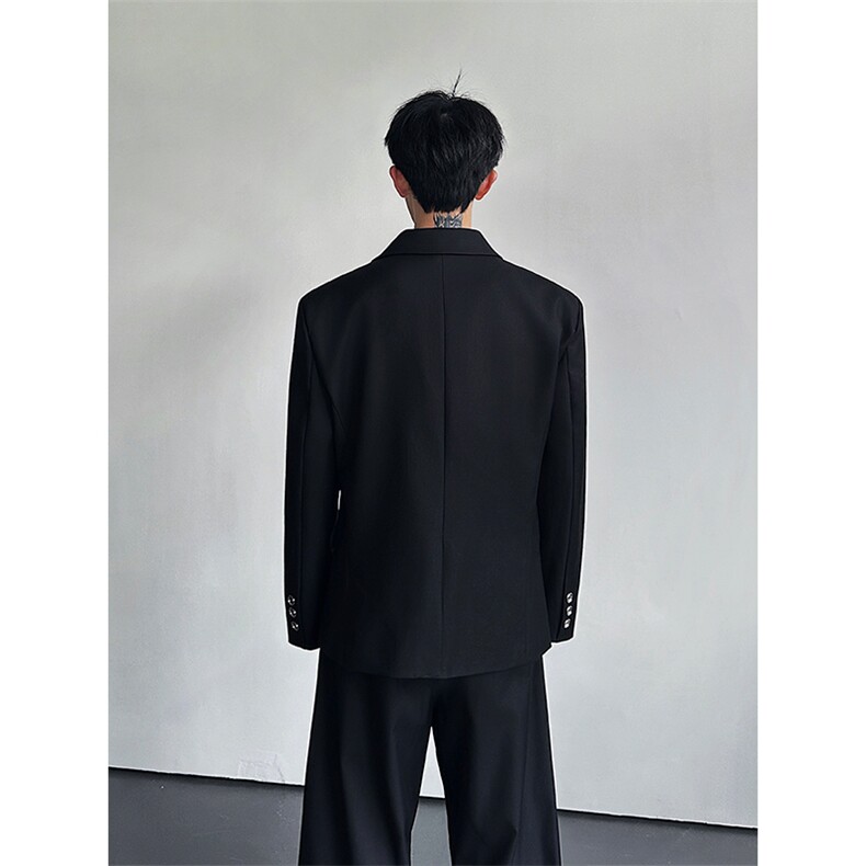 高级感廓形黑色垫肩西装外套男小众设计金属扣休闲西服XZ22P125,男装西服套装,星座512-1（原513-3）