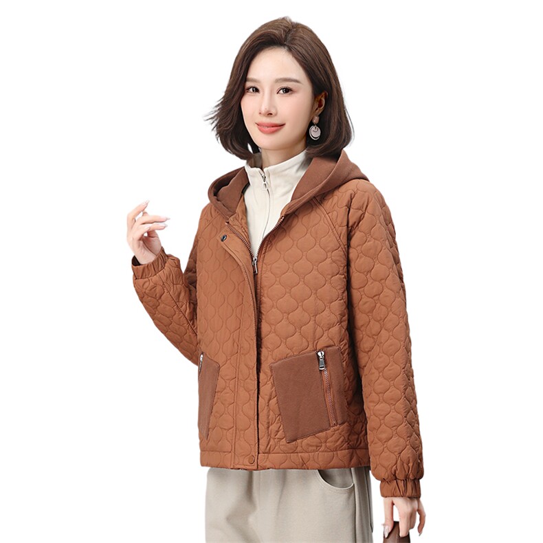 时尚保暖女款棉衣连帽拼接口袋设计舒适百搭短款外套,女装棉衣/棉服,叶笙衣