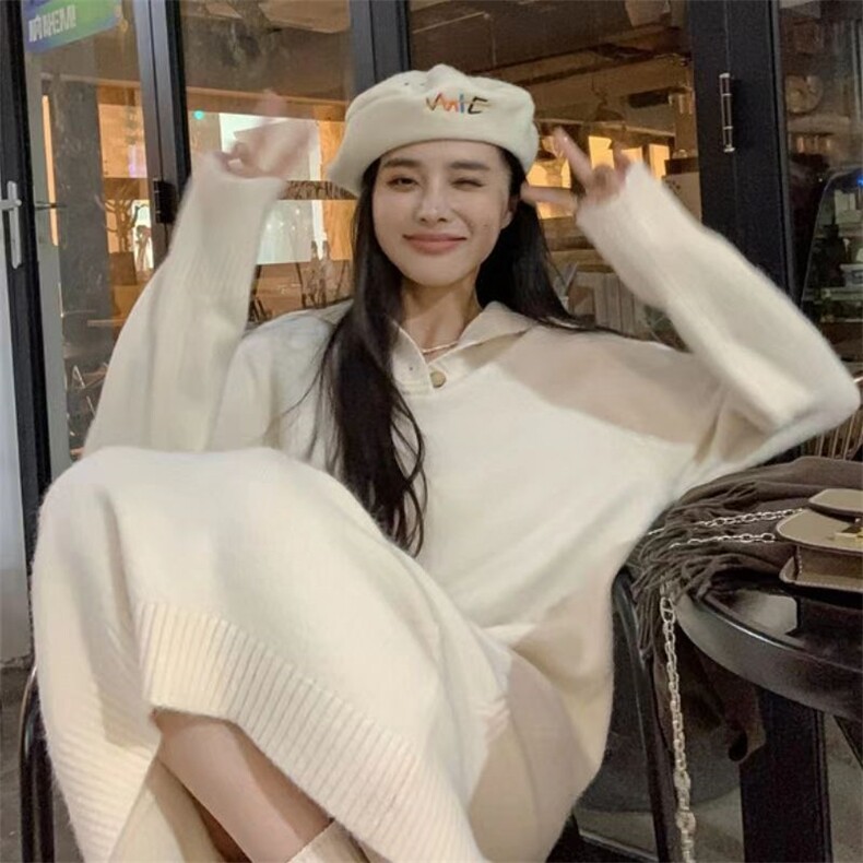 2024秋冬新款羊毛女士加厚翻领羊毛长裙,女装连衣裙,胜酷羊绒