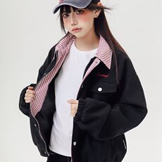 美式复古棒球服外套女春秋季新款设计感毛呢翻领宽松上衣夹克简约，男装夹克，星座1210-1