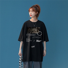 中性2022夏季新款设计感小众圆领情侣印花短袖T恤T1080P25控38，女装T恤，A247A