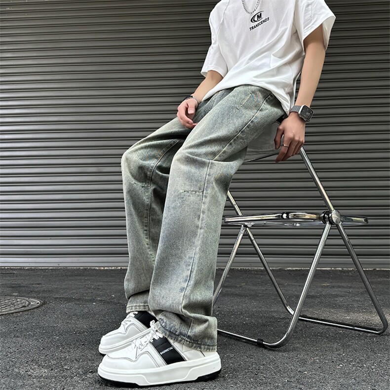 2025夏季双色直筒牛仔裤男美式休闲cleanfit裤子781/p58,男装牛仔裤,电商B381-2