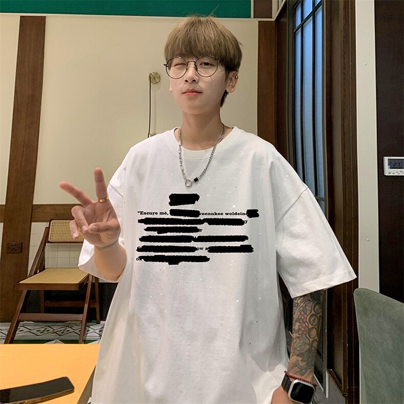 量大优供抖音视频支持得物配合二开美式满天星亮片短袖T恤MTX136,男装T恤,电商A486