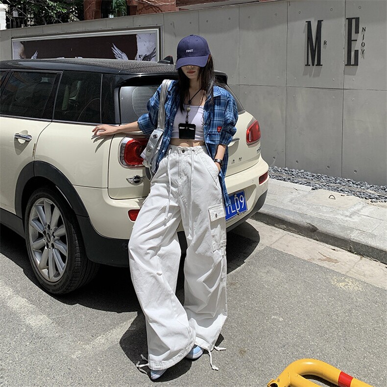 美式复古做旧水洗宽松直筒口袋重工装裤男女休闲伞兵裤YD9002-P75,男装牛仔裤,星座509