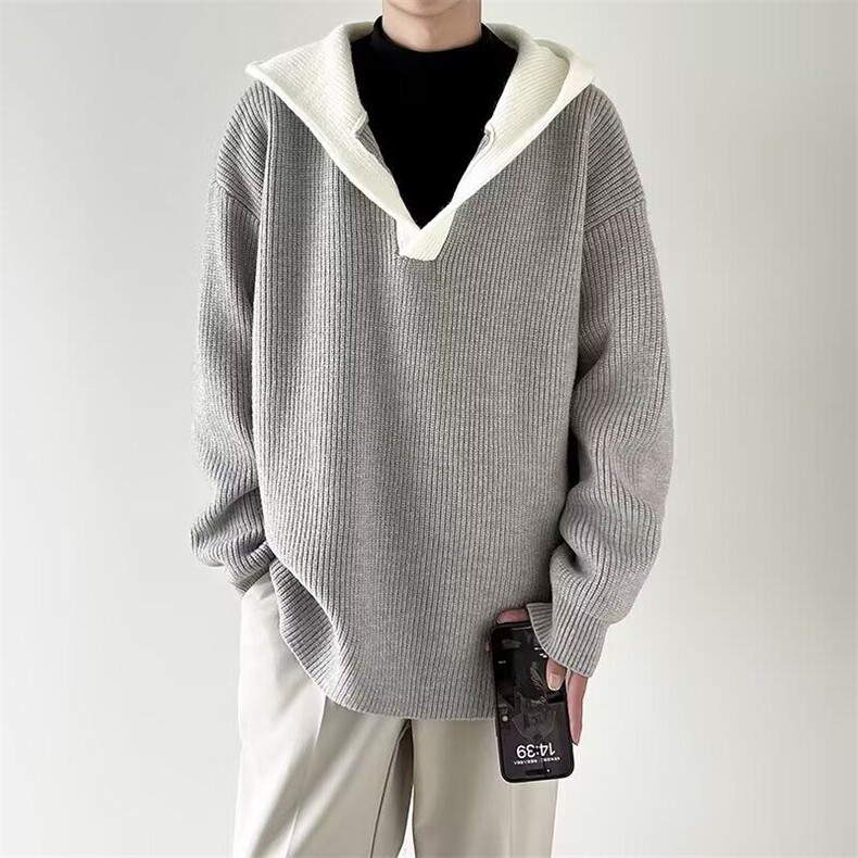 网络图现货毛衣美式慵懒风秋冬灰色宽松针织衫RM5701-P65,男装针织衫/毛衣,星座1005-4