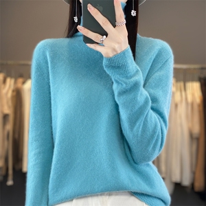 高端一线成衣女高领秋冬羊毛针织套头毛衣堆领翻领上衣图片