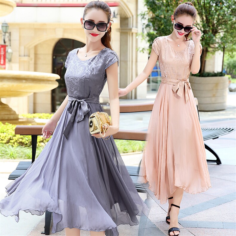 气质优雅名媛高端真丝裙女中长款2024年夏季新款杭州桑蚕丝连衣裙，女装连衣裙，阿舍尔精品