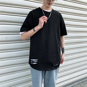GENIOLAMODE美式解构拼接纯色短袖T恤男夏季新款重磅防晒凉感速干图片