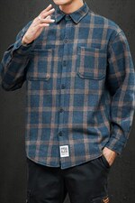2021冬季新日系黑墙加绒加厚格子衬衫潮男大码保暖C5081-P50，男装衬衫，电商A001