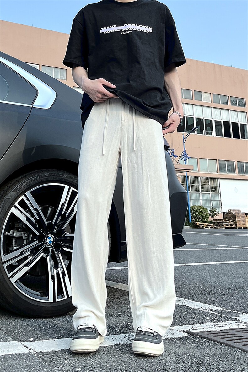 A1788059新款夏季薄款透气耐磨男直筒长裤麻休闲宽松垂感阔腿裤,男装休闲裤,电商A178