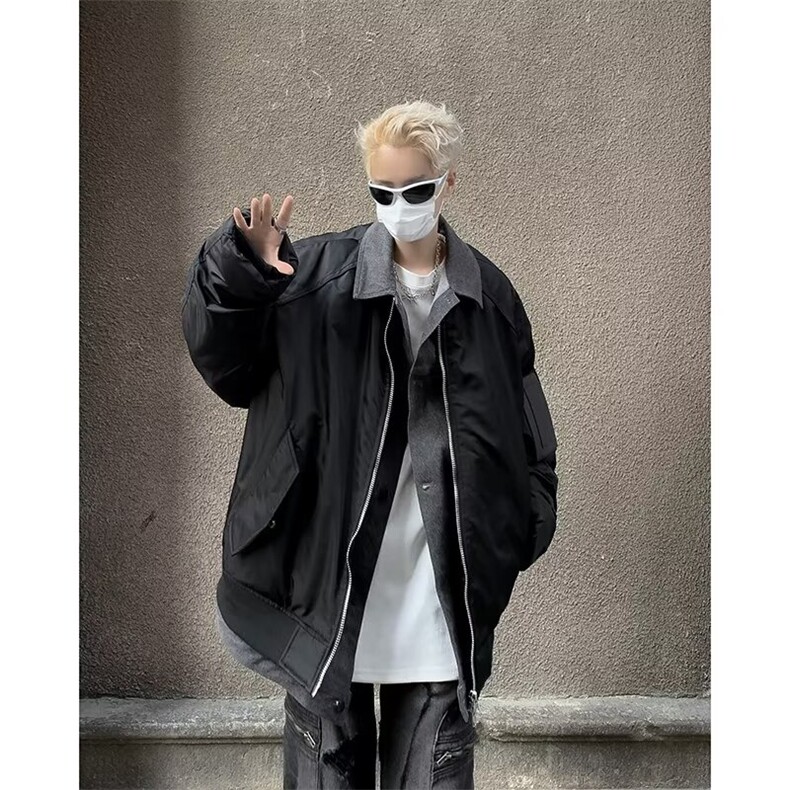 假两件冬季新款翻领棉衣机能面包服潮牌宽松高级感外套-WT821图片