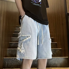 牛仔短裤男夏季毛边高街ins潮牌宽松五分裤美式复古裤子EN38-P40，男装牛仔裤，星座1008