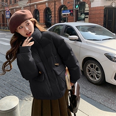 现货[大口袋针织拼牛角扣]90绒羽绒服外套2C220-L305P295K409，女装羽绒服，2C220