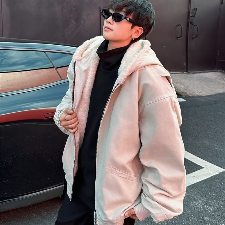 2024新款美式秋冬加厚毛领座山雕连帽夹克外套男女保暖棉服M6155,男装夹克,星座506