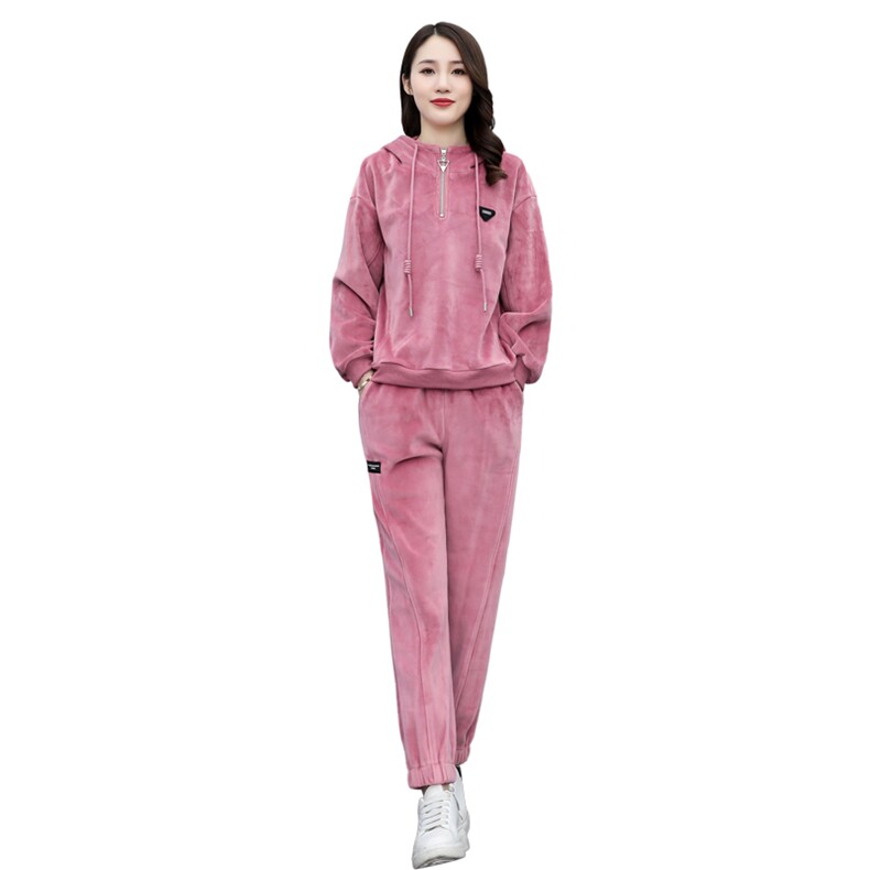 2024冬季新款加厚双面丝绒休闲套装女宽松显瘦时尚运动两件套,女装套装/套裙,凯瑟曼