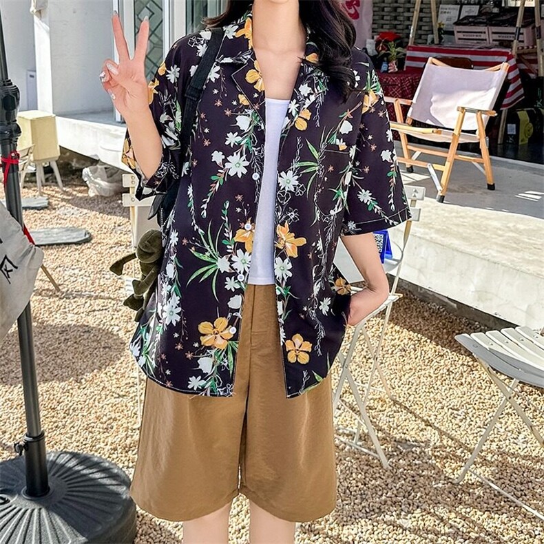 港风复古满印痞帅沙滩情侣花衬衫夏威夷短袖衬衣CS109/P30,女装衬衫,星座506