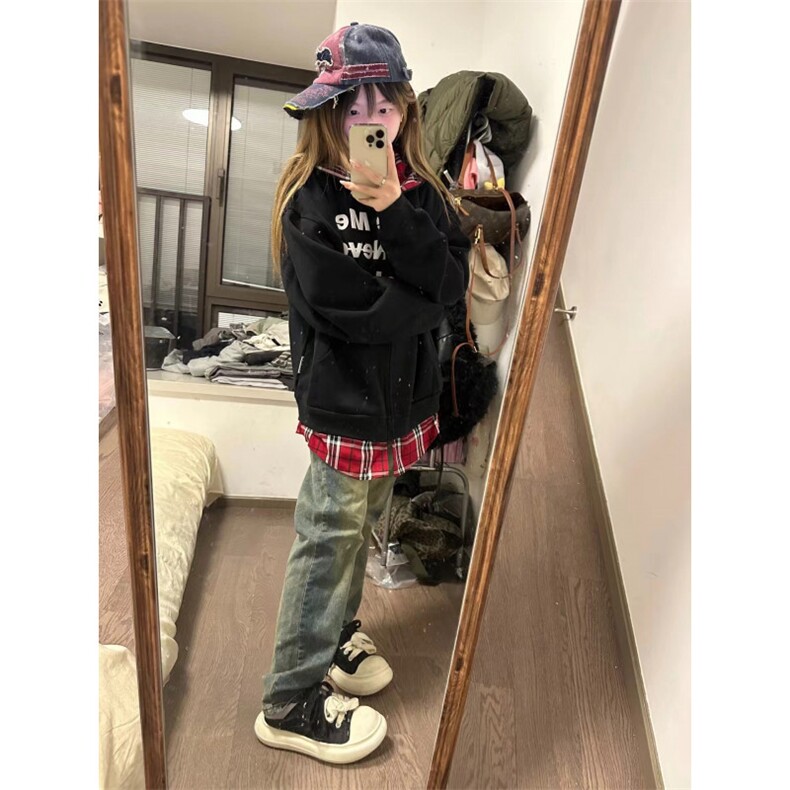 【有货】假两件卫衣男女高级感痞帅拼接格子衬衫外套K04HH-特P55,男装卫衣,星座1007（原301D）