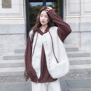 慵懒风羊羔绒马甲女秋冬宽松保暖无袖背心短外套百搭图片