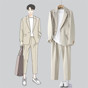 新款男士秋季宽松休闲港风西服套装衣服+裤子XZ809-P150,好看的衣服套装搭配图片图片