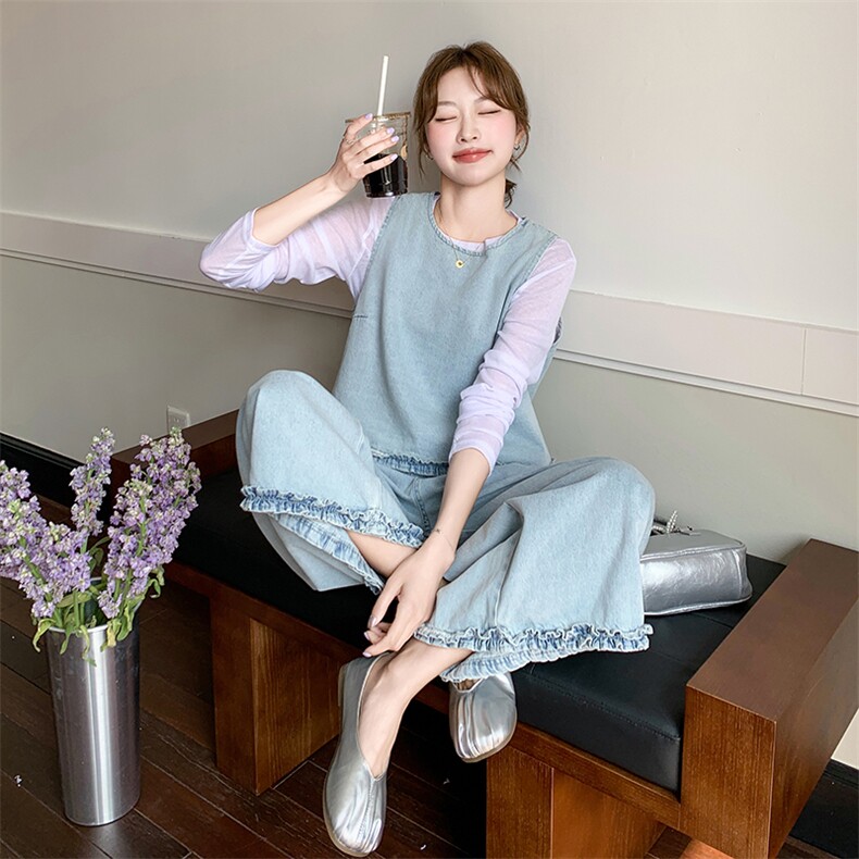 时尚减龄宽松休闲三件套女春季2025新款设计感马甲打底半身裙套装图片