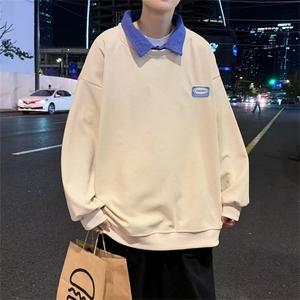 春秋季日系华夫格oversize外套假两件古着polo领卫衣男 W6954-P28图片