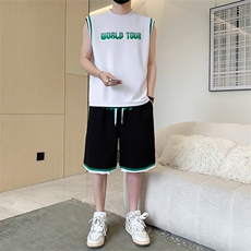 休闲运动套装男士夏季冰丝薄款宽松圆领短袖体恤搭配短裤帅气一套，男装休闲套装，电商B212（原钱塘6029）