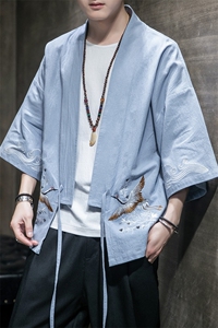 F861 P55 室内风 潮流时尚亚麻宽松开衫风加大码休闲汉服图片