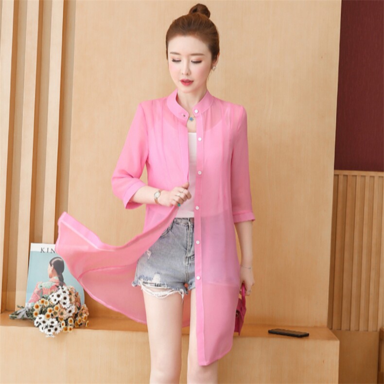 新中式防晒衣女新款立领雪纺印花时尚气质开衫披肩外搭空调衫外套，女装防晒衣，尚羽泽网红店