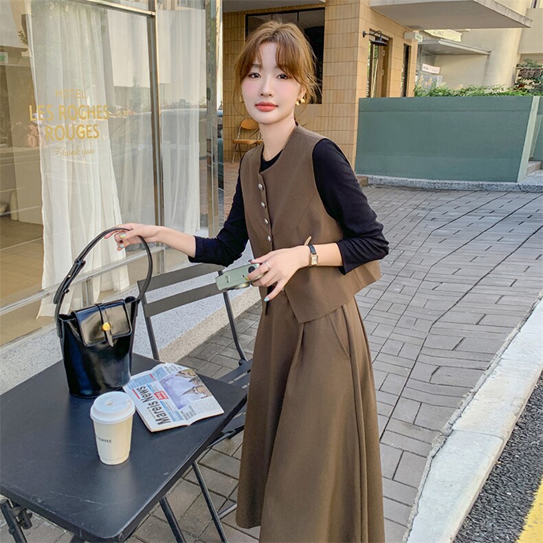 新款现货主推连衣裙马甲二件套9875-P155-K218,女装连衣裙,2C129