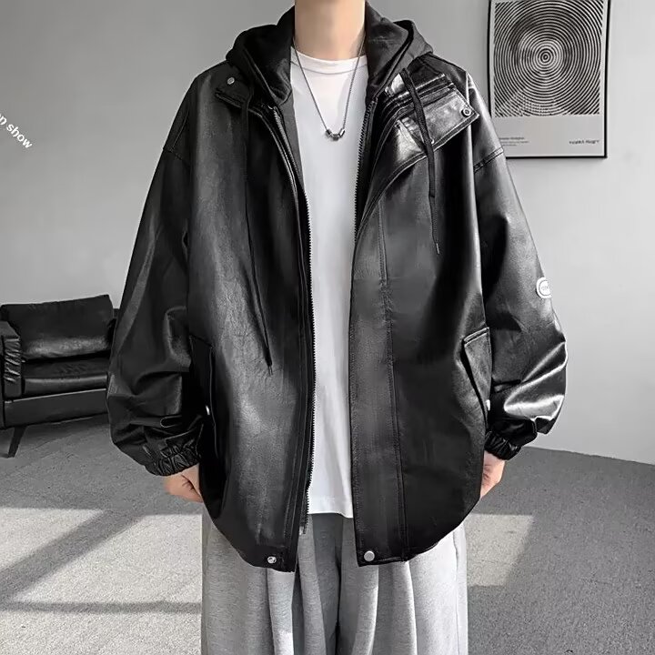 YJ021-P68 美式复古皮衣外套男春秋季潮牌痞帅宽松百搭休闲图片