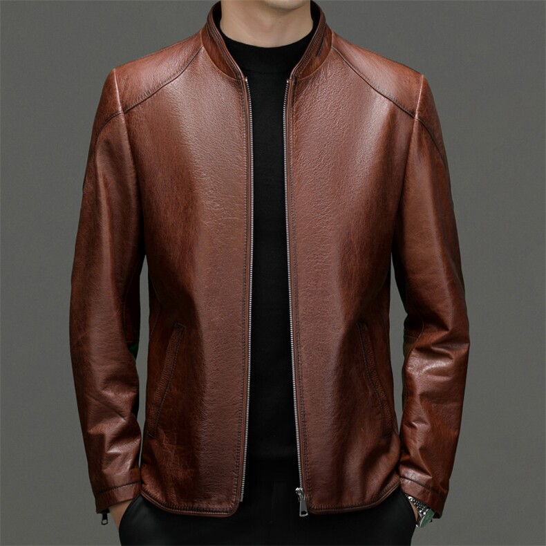 2305秋冬新款男士皮衣立领夹克牛皮外套韩版商务男装P900，男装皮衣，电商B360