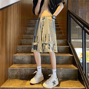 夏季美式高街拉链牛仔短裤宽松休闲五分裤313A-1-NZ046-P45控58图片
