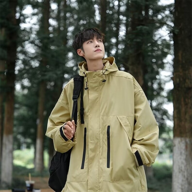 工装连帽冲锋衣外套男春秋季新款户外美式山系登山服夹克W181,男装夹克,星座1116A-1（原606A）