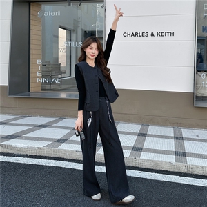 套装女2025秋季新款西装马甲阔腿裤洋气休闲三件套图片