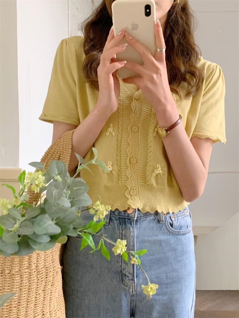 绣花短袖开衫，其它，千变织造