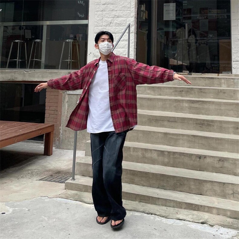 春季新款格子衬衫男长袖港风潮牌日系CK59-P50,男装衬衫,星座1109-3
