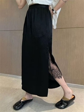 2025新款醋酸拼蕾丝半裙，女装半身裙，东正羊绒