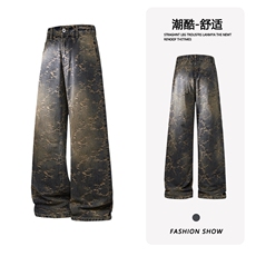 B221美式ins高街提花宽松微喇牛仔裤LK24225-特P48控78，男装牛仔裤，电商B221