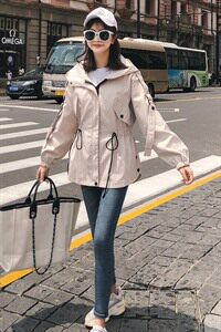 矮个子休闲风衣女短款2023秋装新款韩版卡其色中款显高春秋小外套图片
