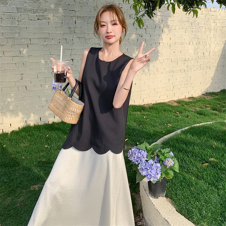 撞色拼接假两件无袖背心连衣裙女夏2025新款休闲气质今年流行裙子,女装连衣裙,2C255