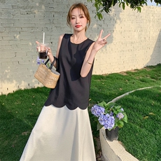 撞色拼接假两件无袖背心连衣裙女夏2025新款休闲气质今年流行裙子，女装连衣裙，2C255