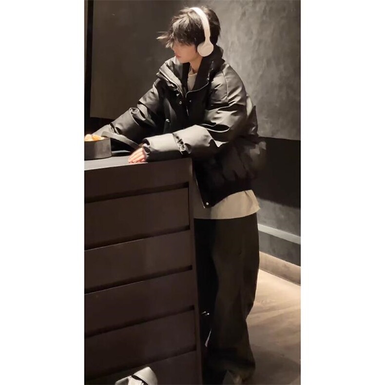 现货冬季三防重磅硬挺boxy短款羽绒刺绣立领PU皮棉衣外套加厚棉服,男装棉衣,电商A486-1