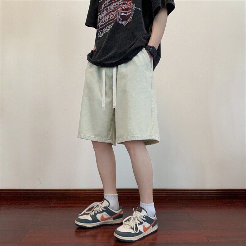 港风牛仔短裤男夏季潮流百搭宽松五分裤高街直筒DK850-特批-32,男装牛仔裤,星座718-1