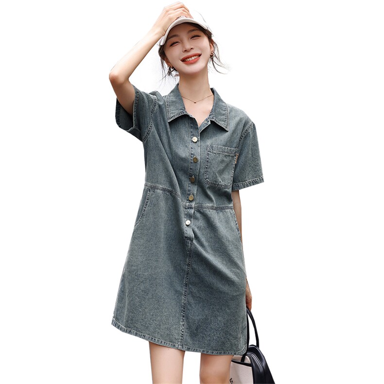 现货2023时尚牛仔连衣裙女韩版修身遮肉显瘦气质,女装连衣裙,钱塘布衣