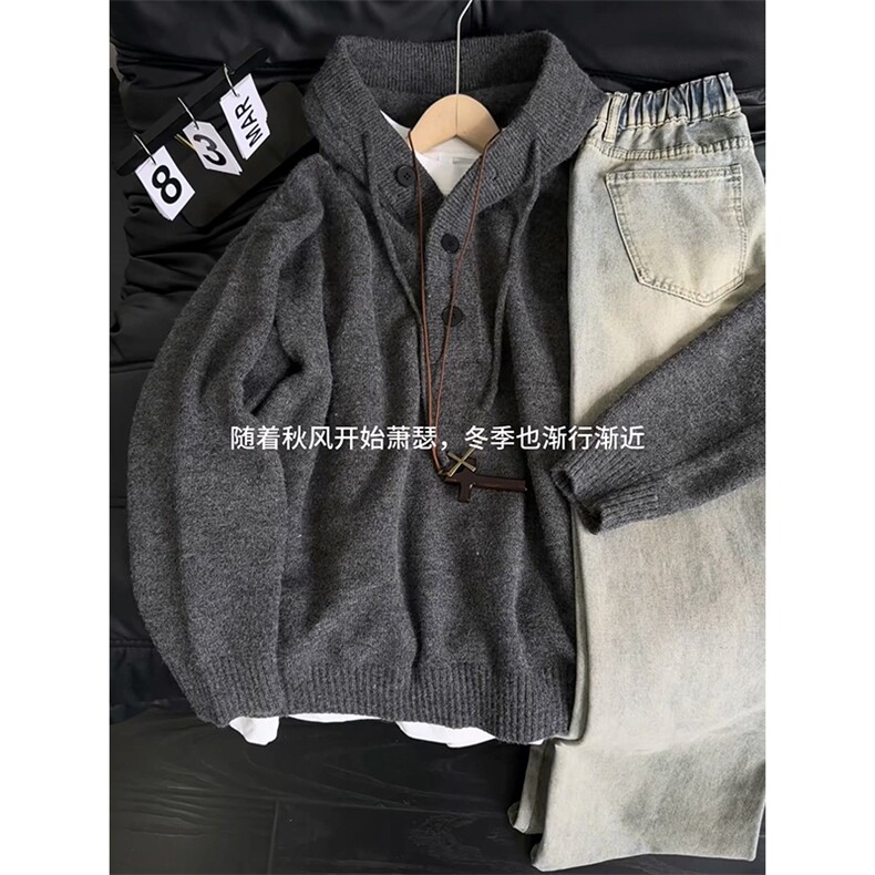 重磅秋冬装北极绒开衫毛衣美式复古休闲慵懒风针织衫加厚连帽外套图片