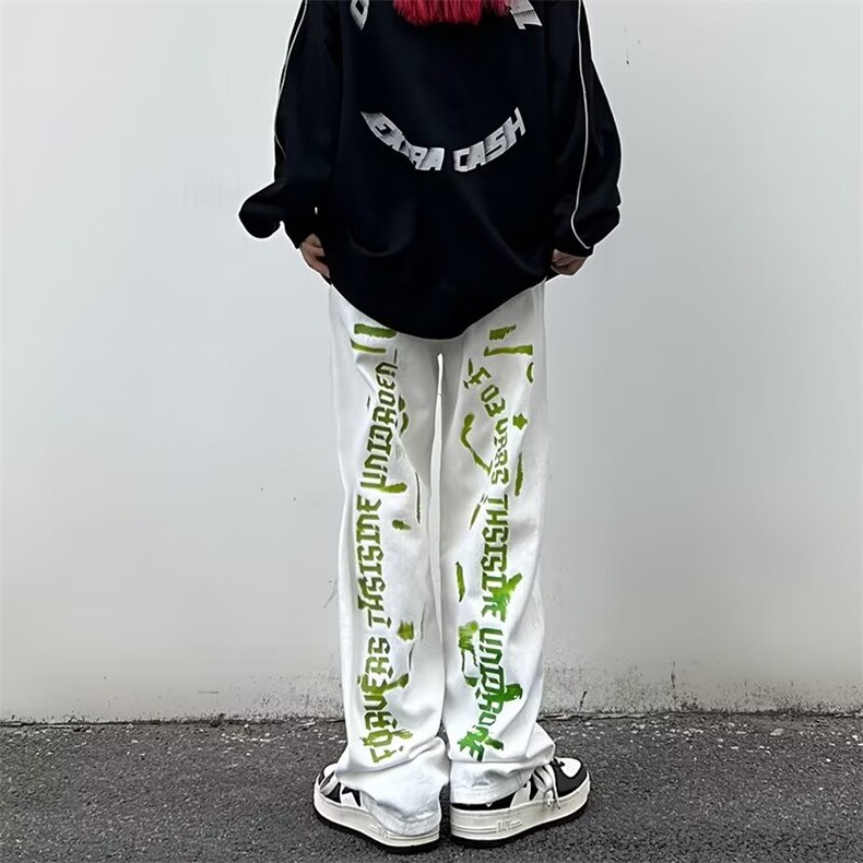 美式高街vibe风裤子欧美痞帅嘻哈字母涂鸦牛仔裤G120P48,男装牛仔裤,星座1116-2