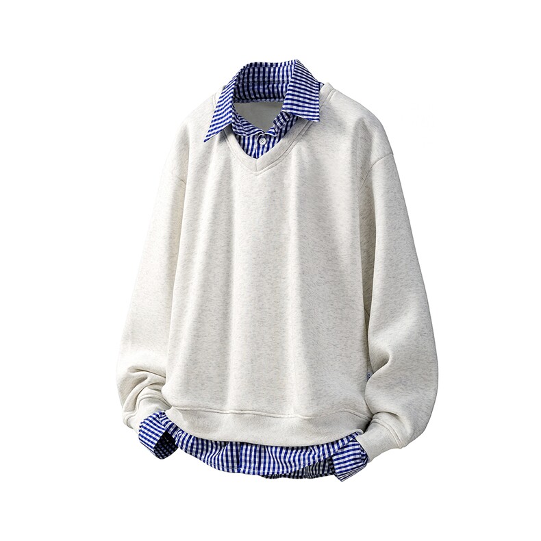 可二开假两件V领卫衣大码M-5XL;棉底部聚酯纤维78035P58，男装卫衣，星座227-7