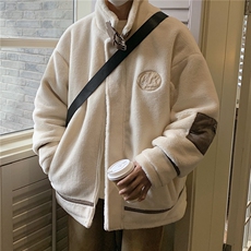 港风新品皮毛一体刺绣羊羔毛棉衣男装加厚冬装棉服外套G1037P128，男装棉衣，电商A339