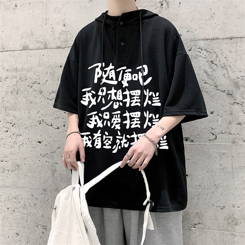 LD54371-P45NASA连帽短袖t恤男大码胖子带帽五分袖中袖,男装T恤,电商A040