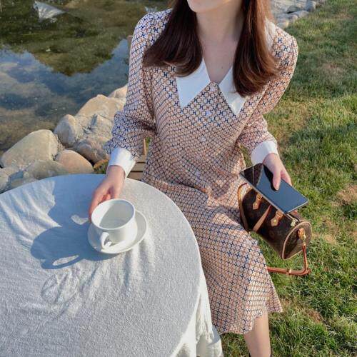 现货法式后松紧连衣裙，女装连衣裙，阿M